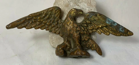 Gilded Brass Antique Bald Eagle Bird Flag Pole Topper Finial Decorative Ornament Cover