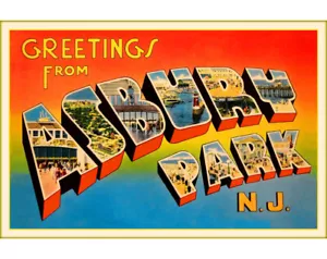 Saludos de ASBURY PARK Nueva Jersey Póster en la costa del jefe álbum estampado artístico 264 - Imagen 1 de 1