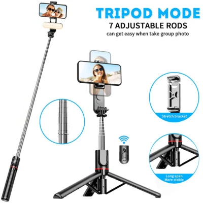 360° Extendable Selfie Stick Tripod with Fill Light,Wireless,Remote,Tripod Stand - Image 1 of 4