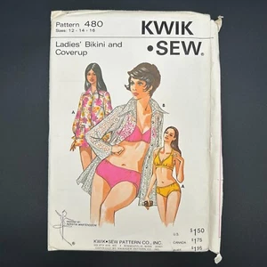 Bikini traje de baño y encubrimiento sin cortar Kwik Sew 480 para dama talla 12-16 - Imagen 1 de 3