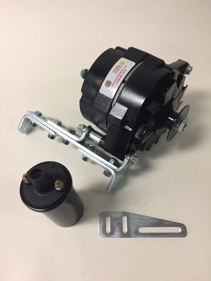 New Willys Jeep Black Alternator One 1 Wire 12V 65A, 5/8" Pulley, Bracket, Coil - Изображение 1 из 4