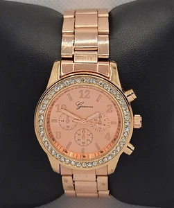 Ladies Geneva Stylish Round Rose Gold Tone Case Link Bracelet Band Watch L3 - Picture 1 of 8