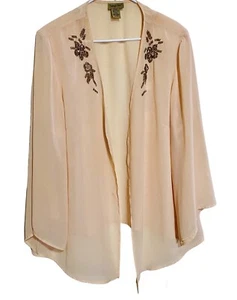Midnight Samt transparent Kimono Morgenmantel Gr. 2X Pfirsich Pailletten Blumen Perlen Vintage 80er - Bild 1 von 8