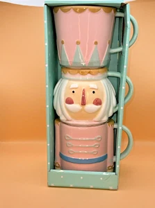 3pc Pastel Nutcracker Stacking Mug Set Ceramic Christmas Pinkmas Viral Tiktok - Picture 1 of 5