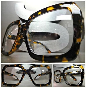 HUGE OVERSIZE VINTAGE Style Clear Lens EYE GLASSES Thick Tortoise Fashion Frame - Picture 1 of 10