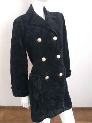 YVES SAINT LAURENT women's black velvet  winter coat jacket size M/L - Image 1 of 4