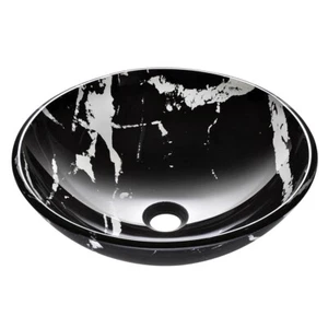 Round Vessel Sink Marbling Pattern Bathroom Tempered Glass Vanity Bowl Basin - Picture 1 of 11
