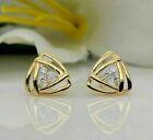 1 Ct Round Simulated Diamond Trillion Shape Stud Earrings 14K Yellow Gold Plated