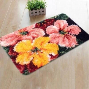 Floral Latch Hook Kit Carpet Cushion Embroidery Kit - Picture 1 of 22