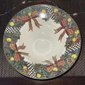 RARE! MACKENZIE CHILDS CHRISTMAS ENAMELWARE LARGE SERVING BOWL EVERGREEN PATTERN - Picture 1 of 4