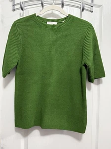 Vince Kurzarm Rippstrick Pullover Damen M Grün Urlaub Preppy Classic - Bild 1 von 20