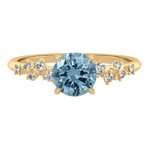 Blue Round Cut Diamond Ring 1.15 Ct IGI Lab Grown Fancy Intense 14K Yellow Gold - Picture 1 of 8