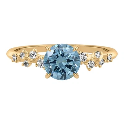 Blue Round Cut Diamond Ring 1.15 Ct IGI Lab Grown Fancy Intense 14K Yellow Gold - Image 1 of 4