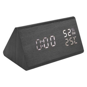 Wooden Digital Alarm Clocks LED Display Temperature Humidity Alarm Clocks For Be - Picture 1 of 12