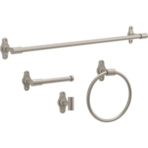 Calloway 4-Piece Bathroom Set Satin Nickel 18" + 6" Towel Rack, Toilet Paper ... - Picture 1 of 8