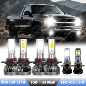 For Chevy Silverado 1500 2500 HD 2003-2005 2006 LED Headlights+Fog Lights Bulbs - Foto 1 di 17