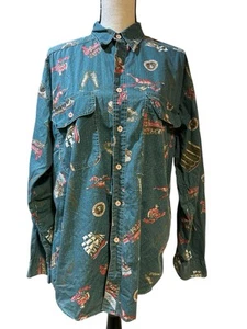 90s LEVIS Silver Tab Button Shirt All Over Print Mens Size M Horse Ship Train - Picture 1 of 11