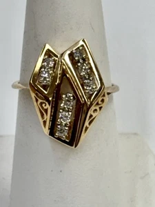 14K Yellow Gold Diamond Cluster Fashion Ring Size 6.5 - Picture 1 of 6