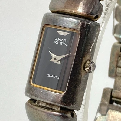 Vintage Anne Klein Tank Watch Women 16mm Silver Tone Patina New Battery 6.75" - Image 1 of 4