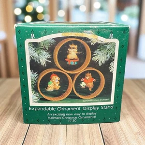 NIB Vintage 1985 Expandable Ornament Display Hallmark Rings 3 Wood Rings Gold - Picture 1 of 13