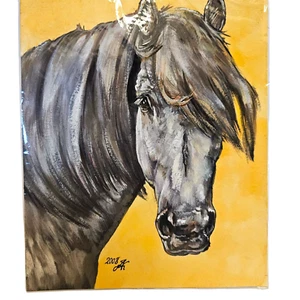 Original Horse Painting Handmade Art Signed 2008 Sealed art 7" x 9.5" - Picture 1 of 5