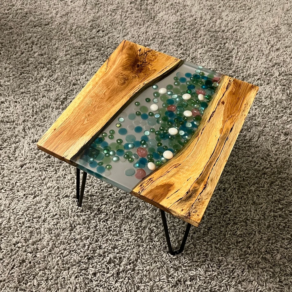 Epoxy Live End Table / Side Table / Rocks Mosaic / Natural Edge Side Table - Image 1 of 4