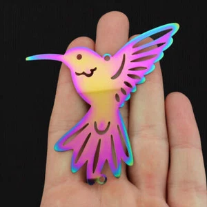 2 Humming Bird Rainbow Electroplated Stainless Steel Connector Charms 2 Sided - Picture 1 of 1