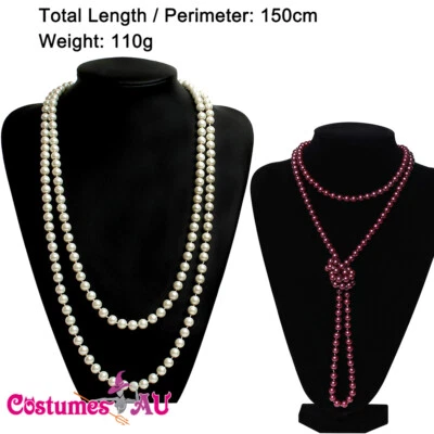 Collar de perlas largas blancas rojas de lujo años 20 Gatsby Flapper accesorio de disfraz Foto 1 de 4