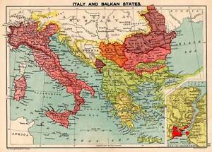 Italy & Balkan States 1898 Original Victorian Colour Map Bartholomew