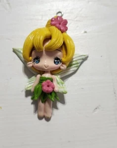 Handcrafted Fairy Pendant Charm With Yellow Hair & Green Leaf Dress - Picture 1 of 3