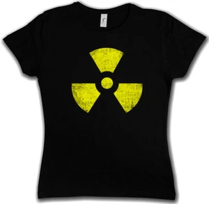 BLACK RADIOACTIVE VINTAGE SYMBOL GIRLIE SHIRT TBBT Logo Gothic Atom Atomar - Picture 1 of 1