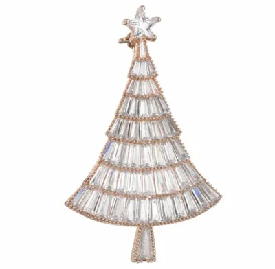 ZARD Christmas Tree Pin Brooch CZ Crystal Accented Rose Gold Holiday Jewelry Foto 1 de 4