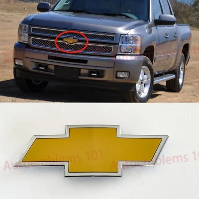 2011-2014 Silverado 2500HD 3500HD Front Bowtie Emblem in Chrome Gold PT 22829420 - Image 1 of 2