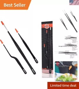 Elegant Black Chef Tweezer Set - 12-inch Tong and 6-inch Plating Tweezers - Picture 1 of 11