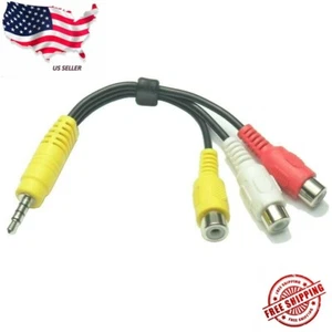 3.5MM A/V JACK TO 3-RCA AUDIO VIDEO CONNECTOR CABLE AUX ADAPTER - Picture 1 of 3