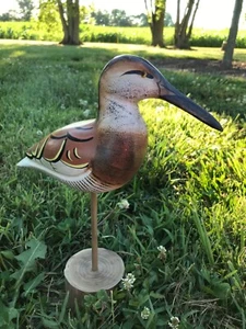 Carved Wood Shore Bird On a Stand Folk Art Primitive Home Decor - Picture 1 of 12