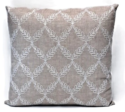 Embroidered PKaufmann 18" Decorative Throw Pillow Cover 100% Linen - Image 1 of 4