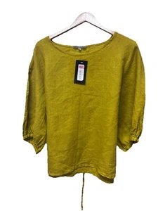Camisa Top Bryn Walker Cara Lino M Manga Globo Lazo Atrás Yuja Amarillo NUEVA $128 - Imagen 1 de 9