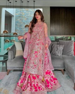 Gown Pakistani Dress Salwar Kameez Ready made Suits Indian Wedding Party 3 Piece - Picture 1 of 12