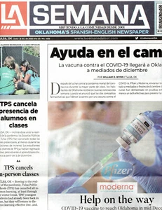 LA SEMANA Oklahoma's Spanish-English Newspaper Dec 2020 Vaccine 2 Reach Oklahoma - Picture 1 of 1