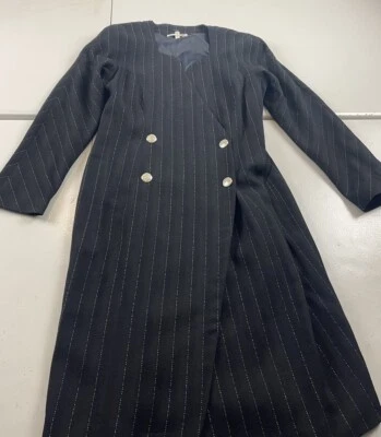 Vestido de lana Saks Fifth Avenue para mujer talla 8 negro a rayas ropa clásica Foto 1 de 4