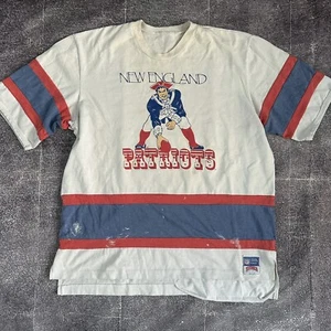 Men's Vintage 90s Nutmeg New England Patriots White Striped T Shirt Jersey Sz XL - Picture 1 of 4
