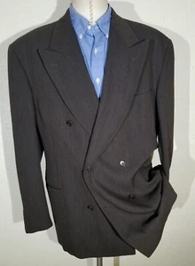 Vtg Italy Lapel Brown Stripe Double Breasted Mafia Sport Coat Jacket Blazer 46R - Picture 1 of 7