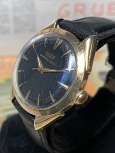 BRILLIANT 1940s Tissot 17J Gents BUMPER Automatic Minty BLACK Dial Ribbon Lugs! - Picture 1 of 12