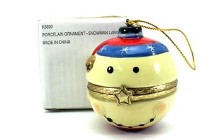 Porcelain SURPRISE ORNAMENT Trinket Box Snowman Christmas in box - Picture 1 of 12