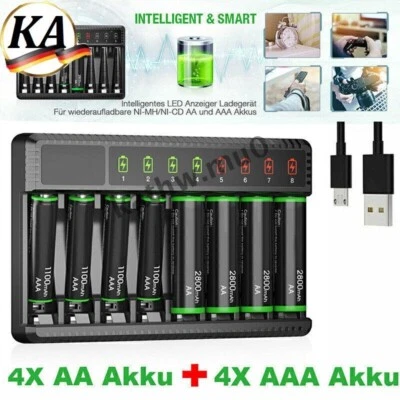 Akku Ladegerät für 1-8x AA/AAA Akkus NiMH Batterieladegerät Wiederaufladbare Neu - Bild 1 von 4