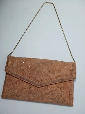 Cartera sin asas vintage de corcho cuadrado Sondra Roberts cadena dorada Foto 1 de 4