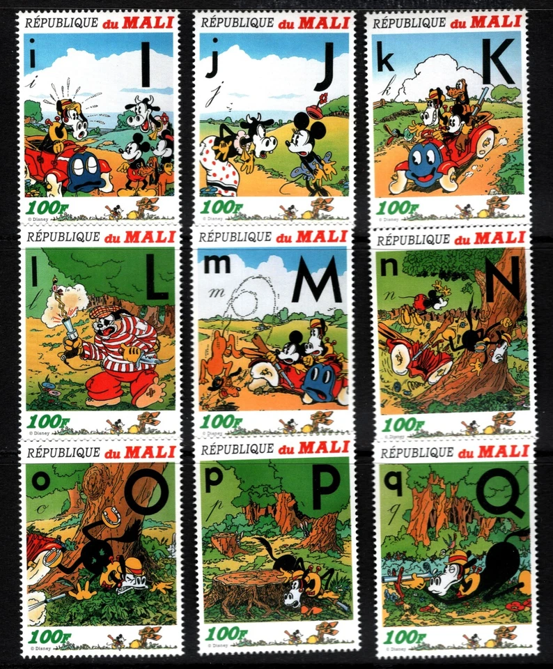 OPC 1996 Mali 100f Mickey ABC's Set Sc#798a-i MNH 49480 - Image 1 of 1