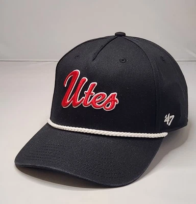 Sombrero Utah Utes 47 Marca Para Hombre Negro Sobremano Script Cuerda Enganche Snapback Foto 1 de 4