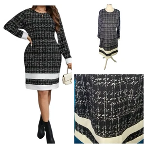 Black White Dress ~ Size 22 (3XL) Bodycon Stretchy Curve Plus Smart ~ NEW NWOT - Picture 1 of 24